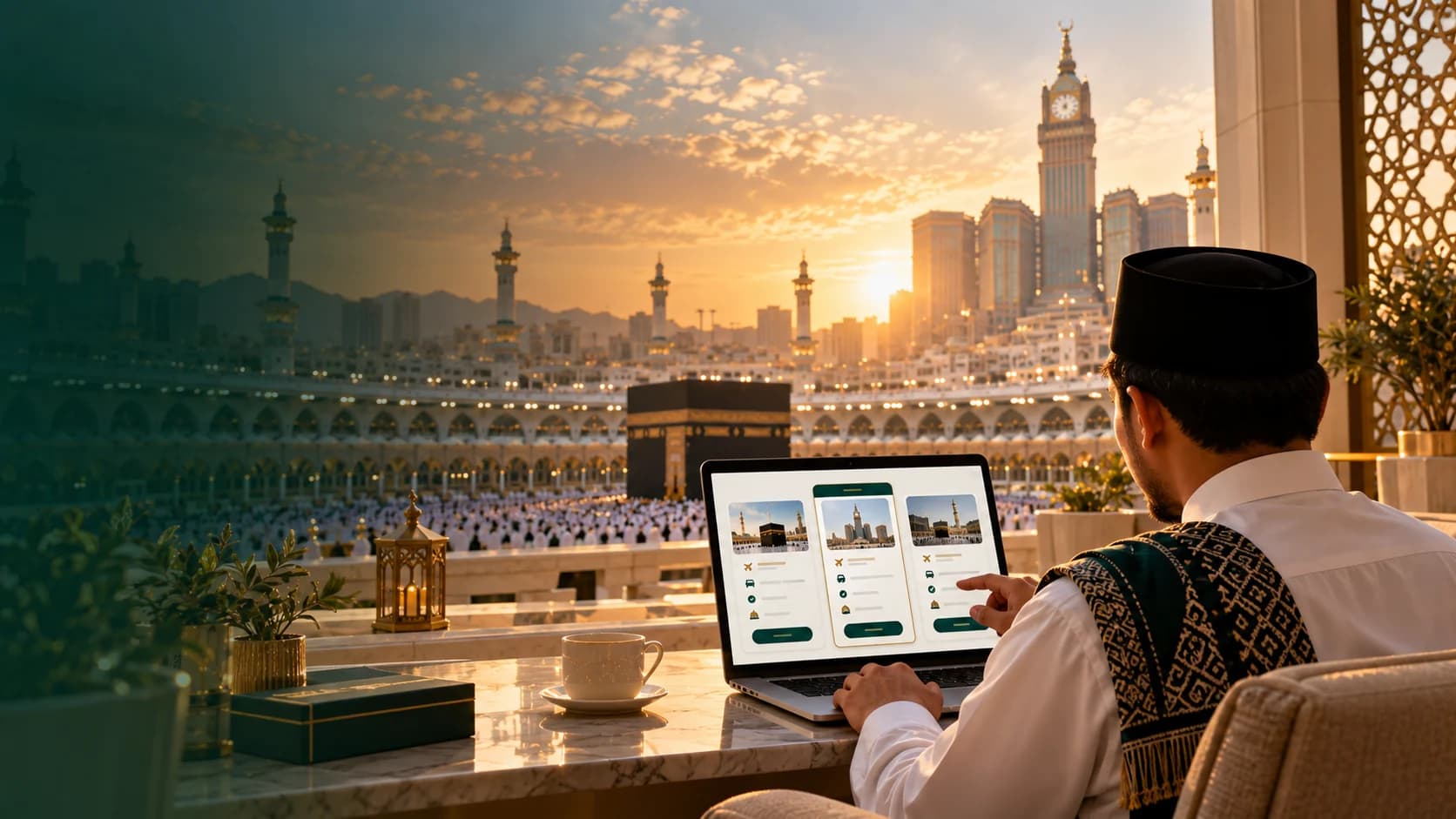 Calon jamaah membandingkan informasi perjalanan Umrah
